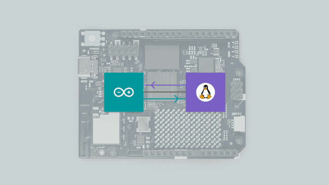 Arduino's own RPC diagram: the Arduino side and the Linux side of a UNO Q talking to each other in both directions.